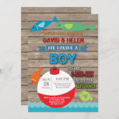 魚釣りベビーシャワー招待状ボーイフィッシュ 招待状 (正面/裏面)