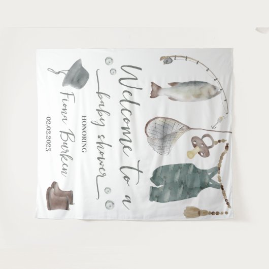 魚釣りベビーシャワー招待状 タペストリー (正面(横))