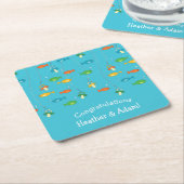 魚釣りベビーシャワー スクエアペーパーコースター (アングル)