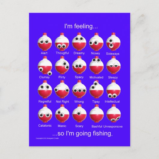 魚釣りボバー、おもしろい魚釣り気分、感情 ポストカード (正面)
