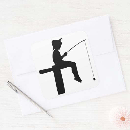 魚釣りボーイシルエット スクエアシール (封筒)