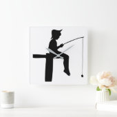 魚釣りボーイシルエット スクエア壁時計 (ホーム)