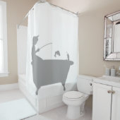 魚釣りボーイフィッシュ後ろタブのシルエットシャドウおもしろい シャワーカーテン (インサイチュ)