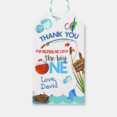 魚釣りボーイ誕生日ありがとうラベルギフトビッグワン ギフトタグ (正面)