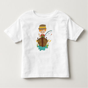 魚釣りボーイ、漁師、魚釣りロッド、オレンジヘア トドラーTシャツ