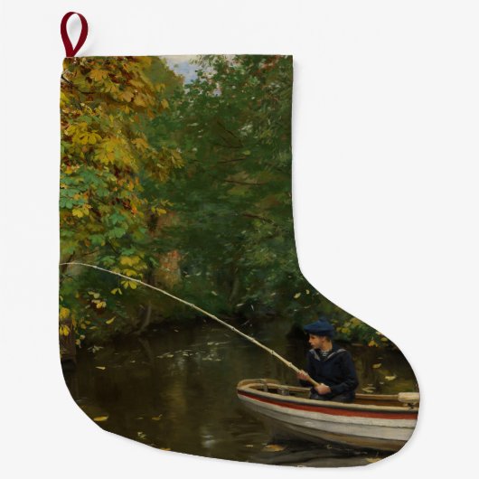 魚釣りボーイ（Hans Andersen Brendekilde著） ラージクリスマスストッキング (正面)