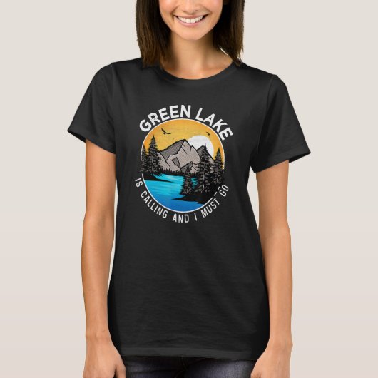魚釣りボーティングキャンピングレイクビューグリーンレイク Tシャツ (正面)