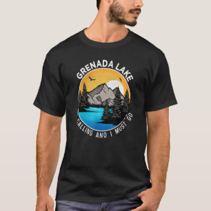 魚釣りボーティングキャンピングレイクビューグレナダレイク Tシャツ