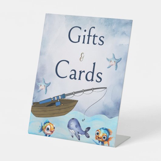 魚釣りボートのギフトとカード 台座サイン (正面)