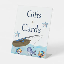 魚釣りボートのギフトとカード 台座サイン