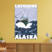 魚釣りボートのシーン – アラスカ，ラトウシュ キャンバスプリント (インサイチュ (リビング))