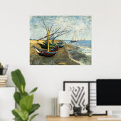 魚釣りボートのビーチでSaints-Maries ポスター (ホームオフィス)