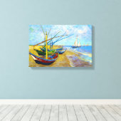 魚釣りボートのビーチバイビンセント・ヴァン・ゴッホ キャンバスプリント (インサイチュ (ウッドフロア))