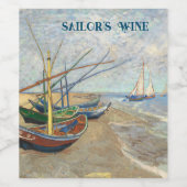 魚釣りボートのビーチバイビンセント・ヴァン・ゴッホ ワインラベル (シングルラベル)