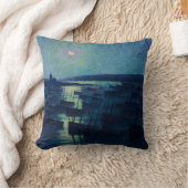 魚釣りボートの月明かり(カマレット、フランス) クッション (ブランケット)