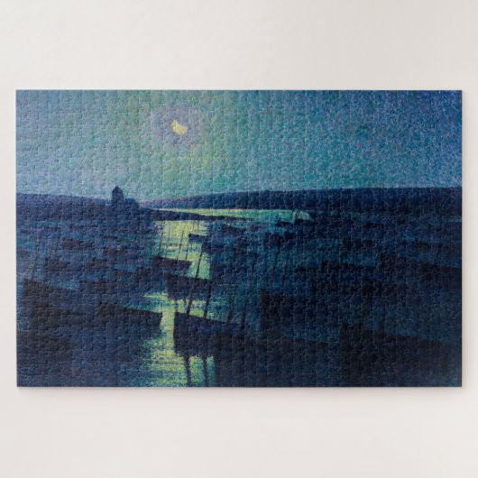 魚釣りボートの月明かり(カマレット、フランス) ジグソーパズル (横)