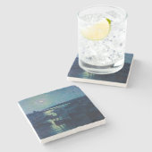 魚釣りボートの月明かり(カマレット、フランス) ストーンコースター (横)