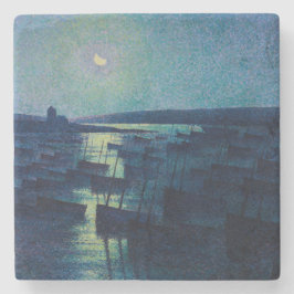 魚釣りボートの月明かり（カマレット、フランス） ストーンコースター