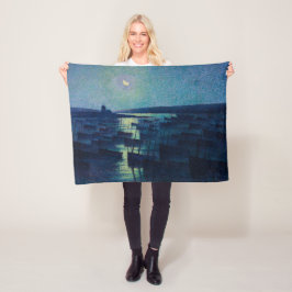 魚釣りボートの月明かり（カマレット、フランス） フリースブランケット