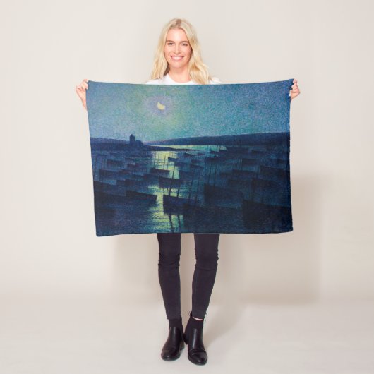 魚釣りボートの月明かり（カマレット、フランス） フリースブランケット (インサイチュ)