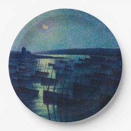 魚釣りボートの月明かり（カマレット、フランス） ペーパープレート