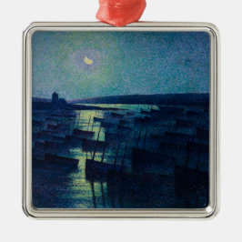 魚釣りボートの月明かり（カマレット、フランス） メタルオーナメント