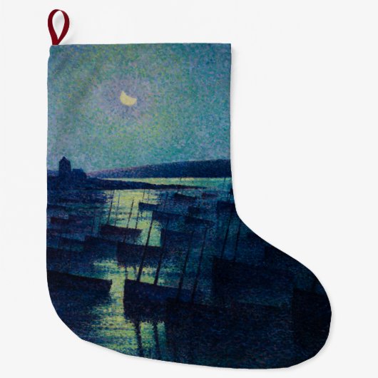 魚釣りボートの月明かり(カマレット、フランス) ラージクリスマスストッキング (正面)