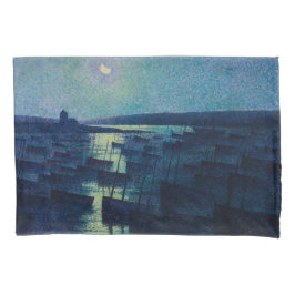 魚釣りボートの月明かり（カマレット、フランス） 枕カバー