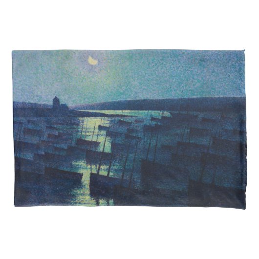 魚釣りボートの月明かり（カマレット、フランス） 枕カバー (正面左)