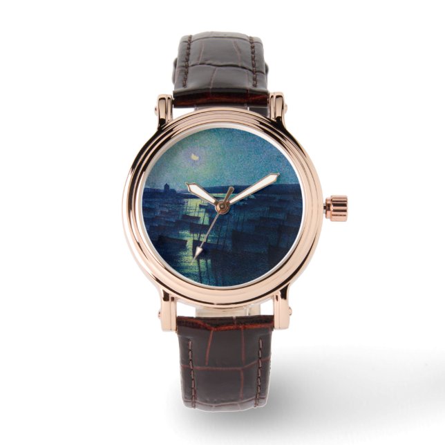 魚釣りボートの月明かり（カマレット、フランス） 腕時計 (正面)