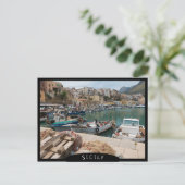 魚釣りボートはカステランマーレデルゴルフォ港にある ポストカード (スタンド正面)