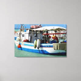 魚釣りボートはトスカーナ沿岸絵画の、の。 キャンバスプリント