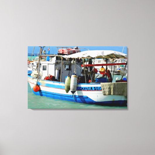魚釣りボートはトスカーナ沿岸絵画の、の。 キャンバスプリント (正面)