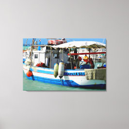 魚釣りボートはトスカーナ沿岸絵画の、の。 キャンバスプリント