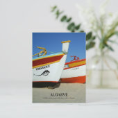 魚釣りボートをアルガルヴェのビーチ写真 ポストカード (スタンド正面)