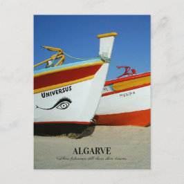 魚釣りボートをアルガルヴェのビーチ写真 ポストカード