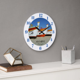 魚釣りボートをアルガルヴェのビーチ写真 ラージ壁時計