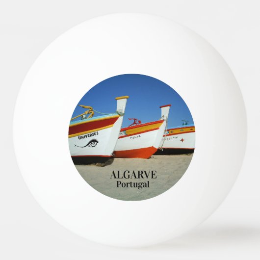 魚釣りボートをアルガルヴェのビーチ写真 卓球ボール (正面)