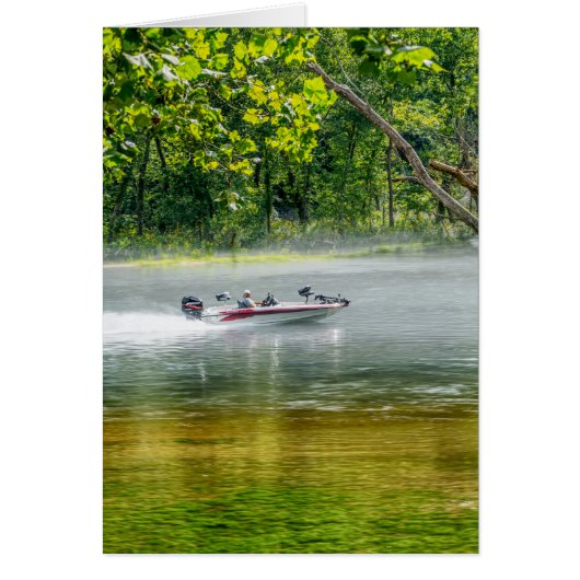 魚釣りボートを移動グリーティングカードに (正面)