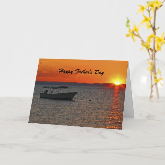 魚釣りボートアットサンセットハッピーファーザーの日の挨拶 カード (黄色い花)