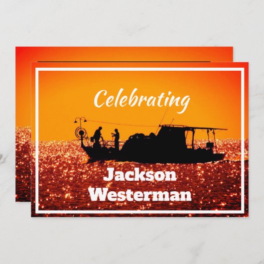 魚釣りボートアットサンセットメモリアル 招待状 (正面/裏面)