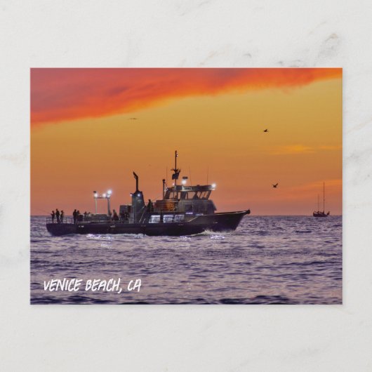 魚釣りボートアットサンセットヴェニスビーチ, CA ポストカード (正面)