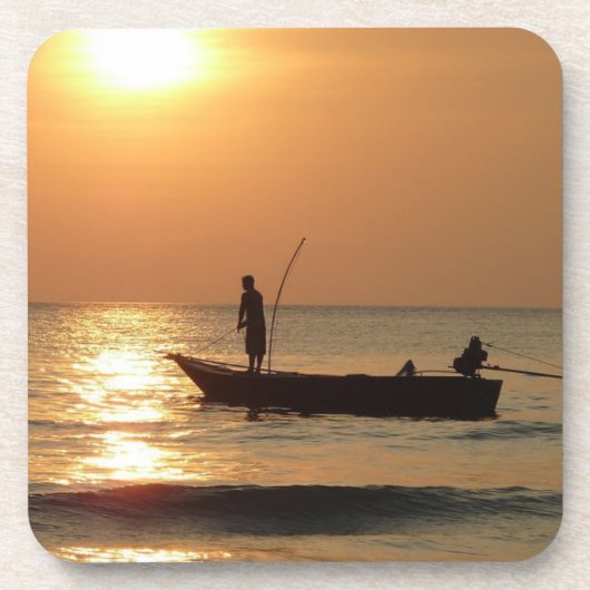 魚釣りボートアットサンセット コースター (正面)