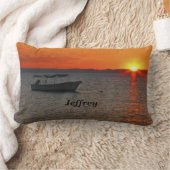 魚釣りボートアットサンパーソナライズされたセットネームスロー ランバークッション (ブランケット)