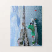 魚釣りボートインハーバーコリントギリシャ ジグソーパズル (縦)