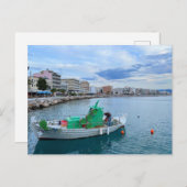 魚釣りボートインハーバーコリントギリシャ ポストカード (正面/裏面)