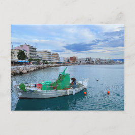 魚釣りボートインハーバーコリントギリシャ ポストカード