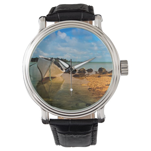 魚釣りボートオンモーリシャスビーチウィズレット 腕時計 (正面)