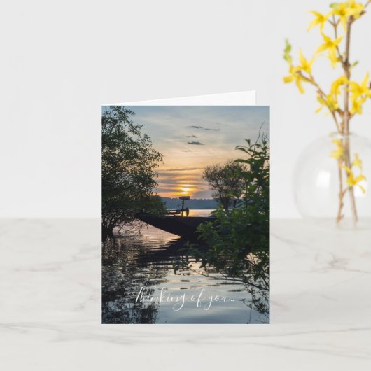 魚釣りボートサンライズ考えるズオブユーカード カード (黄色い花)