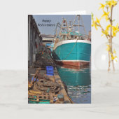 魚釣りボートハッピーリタイアメントカード カード (黄色い花)